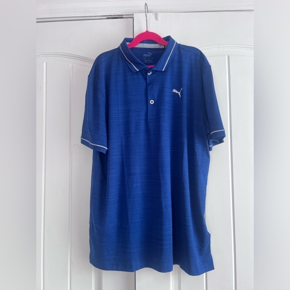 Puma Cloudspun Monarch Polo Blazing Blue Heather Size Large NWT